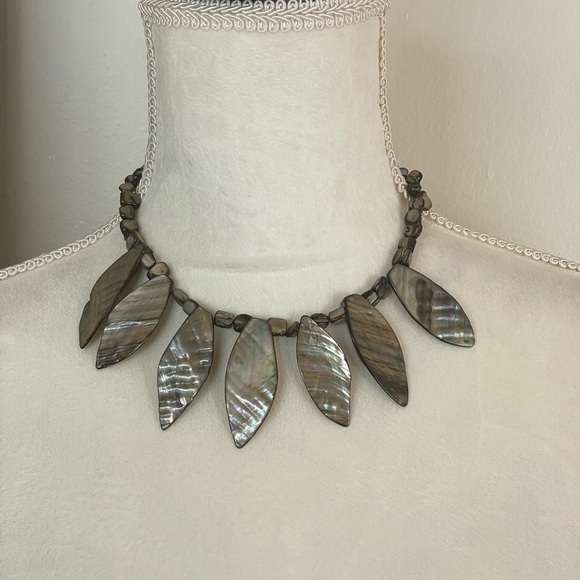 Abalone Shell Statement Leaf Necklace. - Picture 3 of 5
